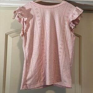 SHEIN Pink Ruffled Cap Sleeve Fitted Blouse